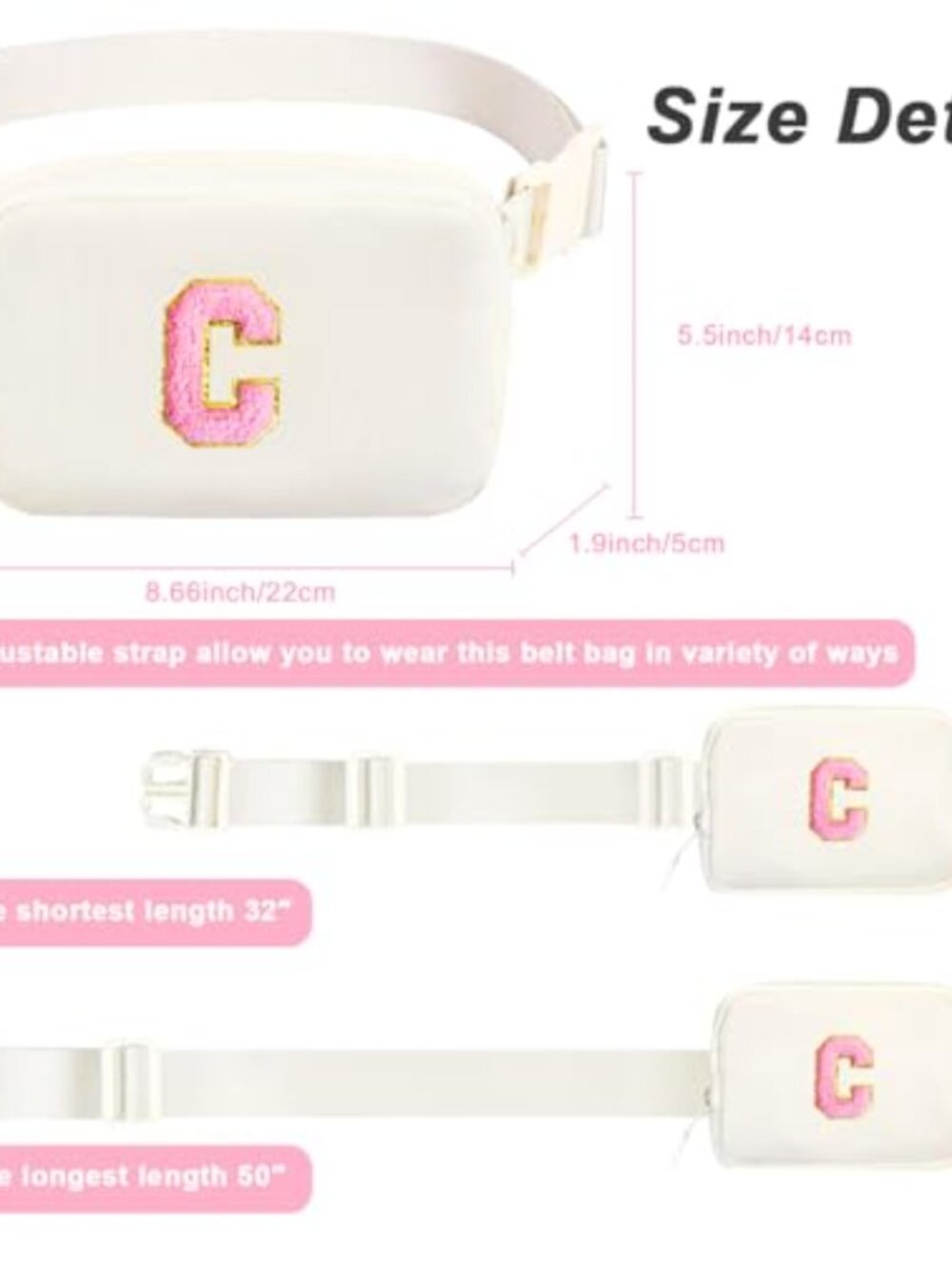 Personalized Initial Fanny Pack Crossbody Bag for Girls With Water Bottle - Picture 3 of 6